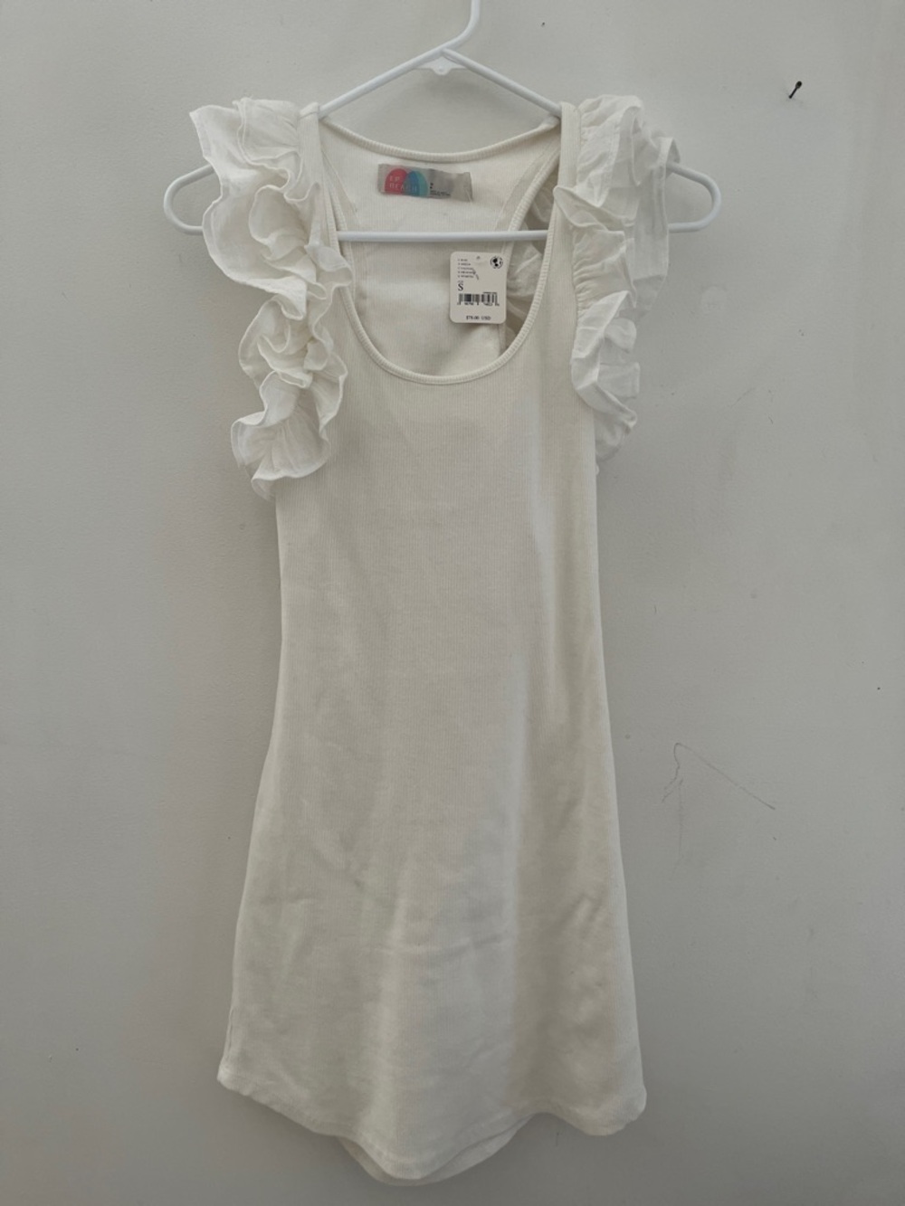 NWT FREE PEOPLE BEACH Ruffled Sleeve White Tank Dress mini open back summer fun
